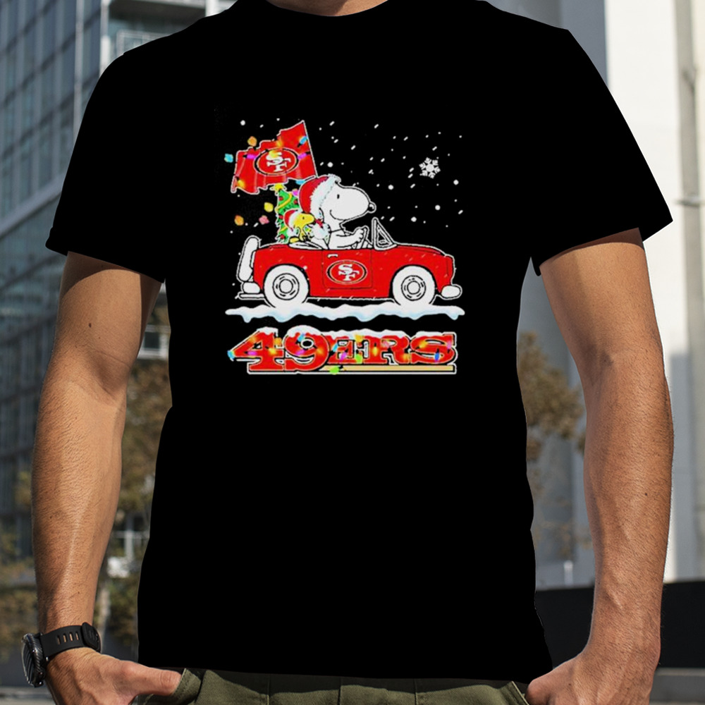 Santa Snoopy Peanut driving car San Francisco 49ers merry christmas shirt