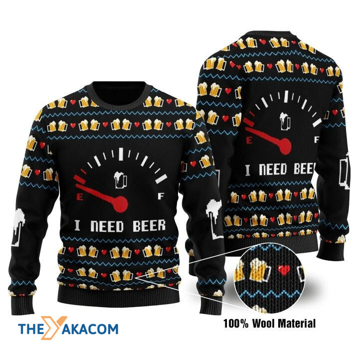 Beer's Meter Show Red Level I Need Beer Gift For Christmas Ugly Christmas Sweater