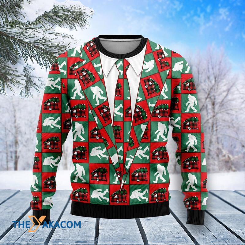 Bigfoot Camping Pattern Around Awesome Gift For Christmas Ugly Christmas Sweater