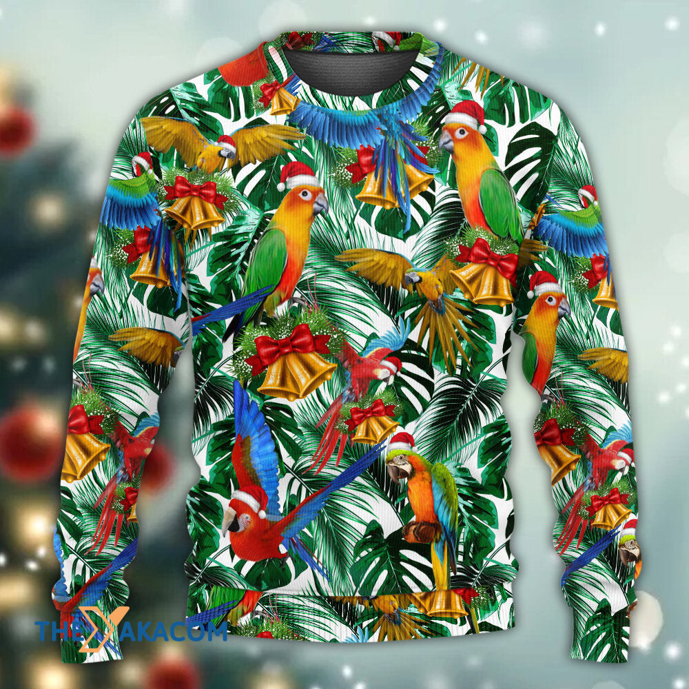 Parrot Love Xmas Tropical Leaf Christmas Gift For Lover Ugly Christmas Sweater