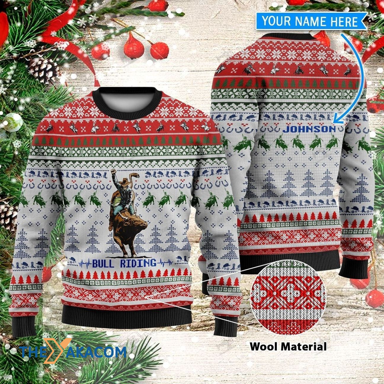 Personalized Bull Riding In Christmas Gift For Christmas Ugly Christmas Sweater