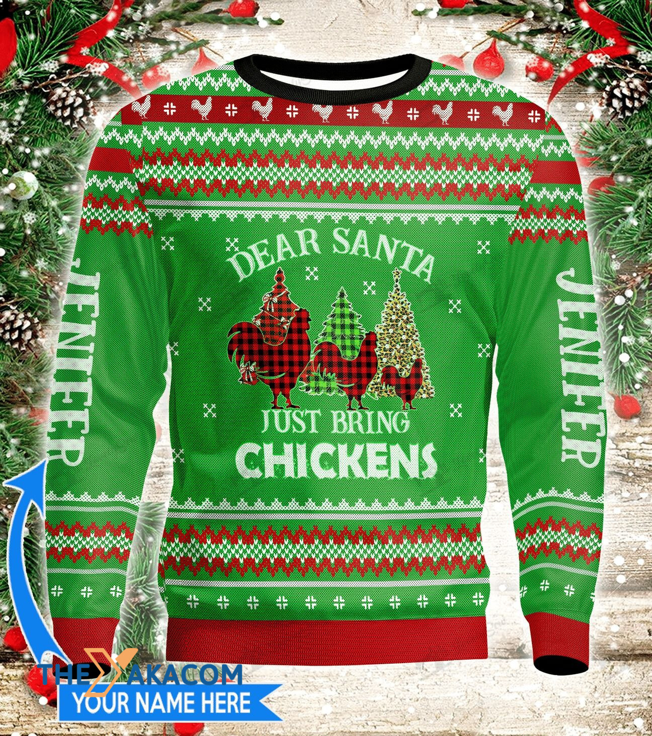 Personalized Chickens And Xmas Tree Gift For Christmas Ugly Christmas Sweater