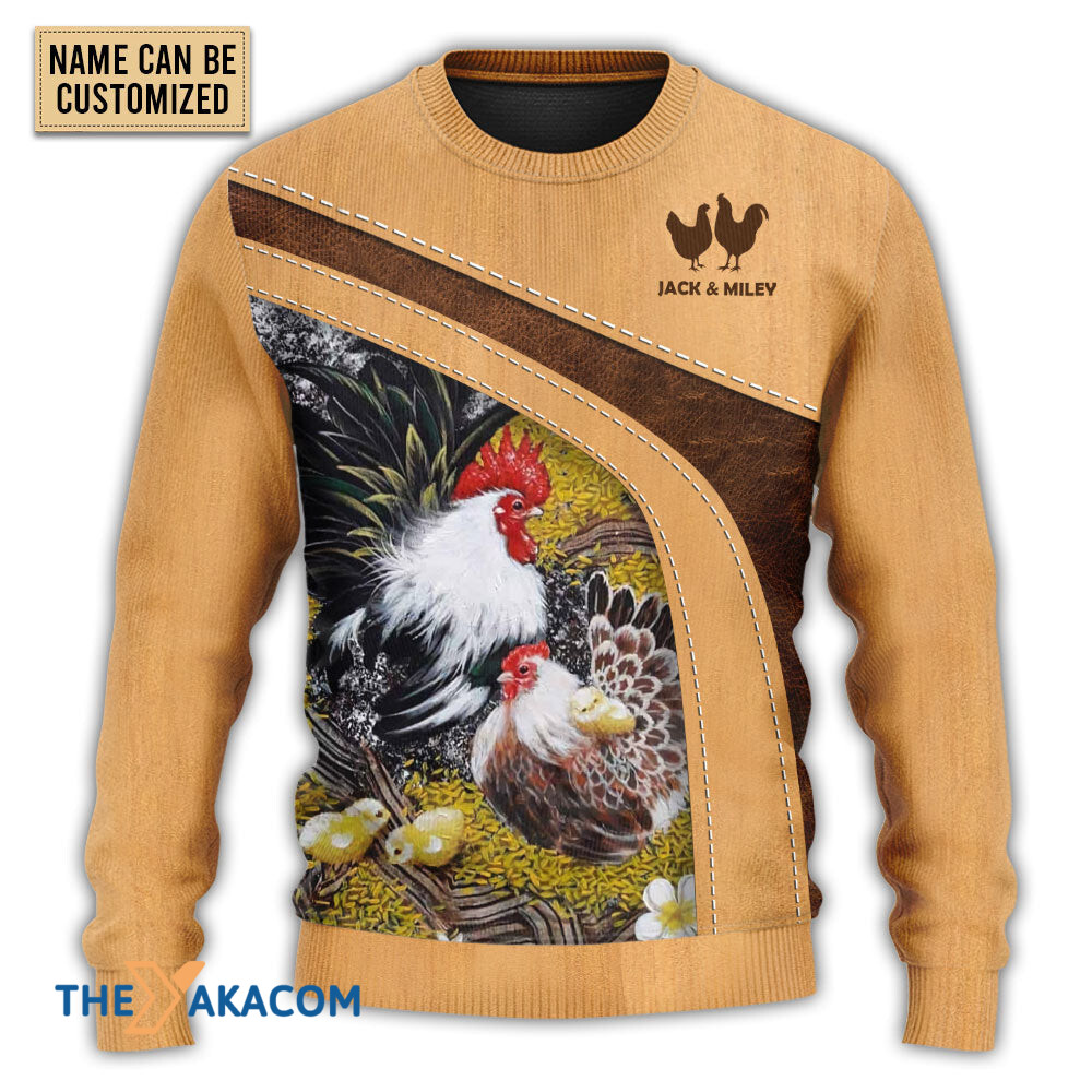 Personalized Custom Name Chicken An Old Rooster And His Cute Chick Personalized Gift For Lover Ugly Christmas Sweater