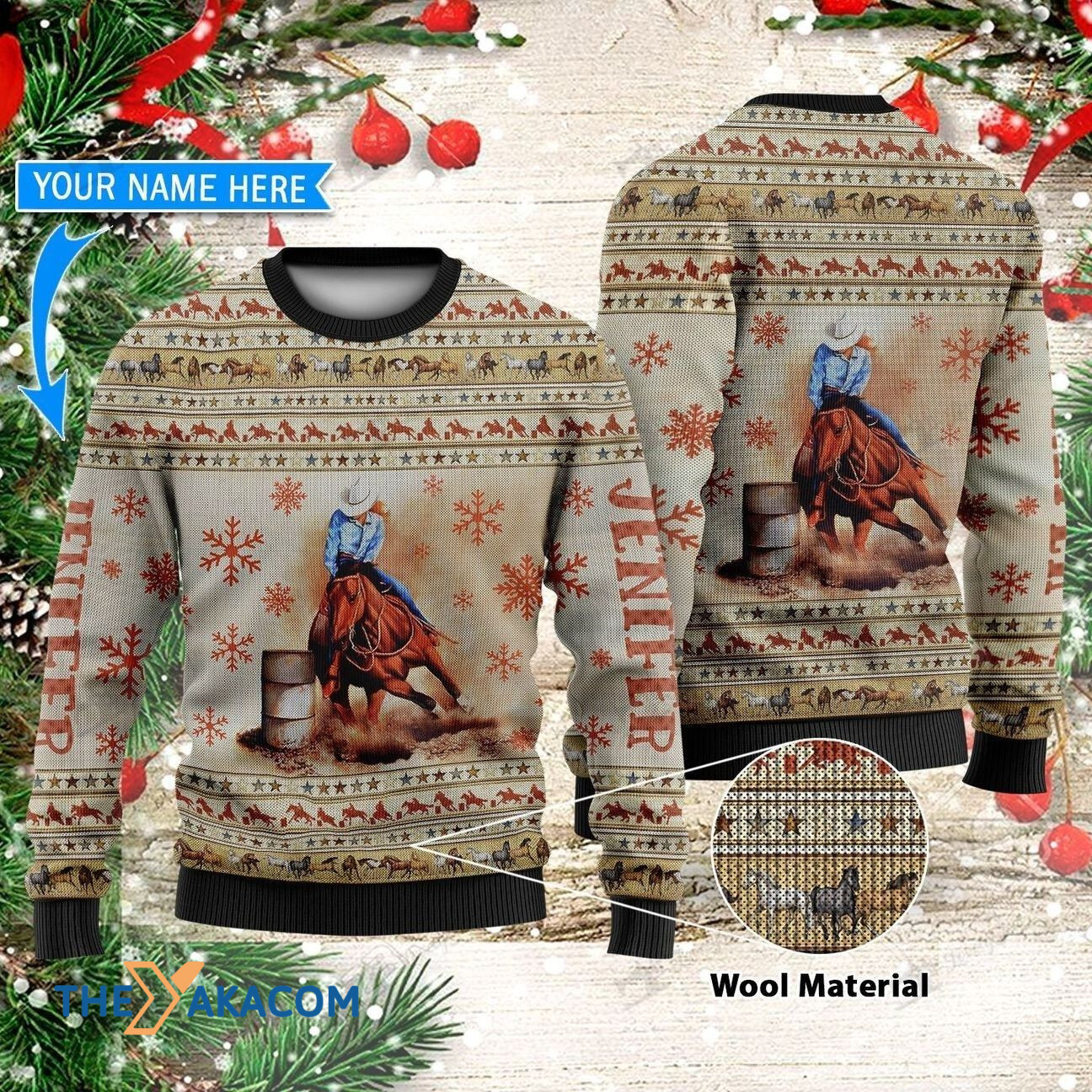 Personalized Girl Barrel Racing On Mountain Gift For Christmas Ugly Christmas Sweater