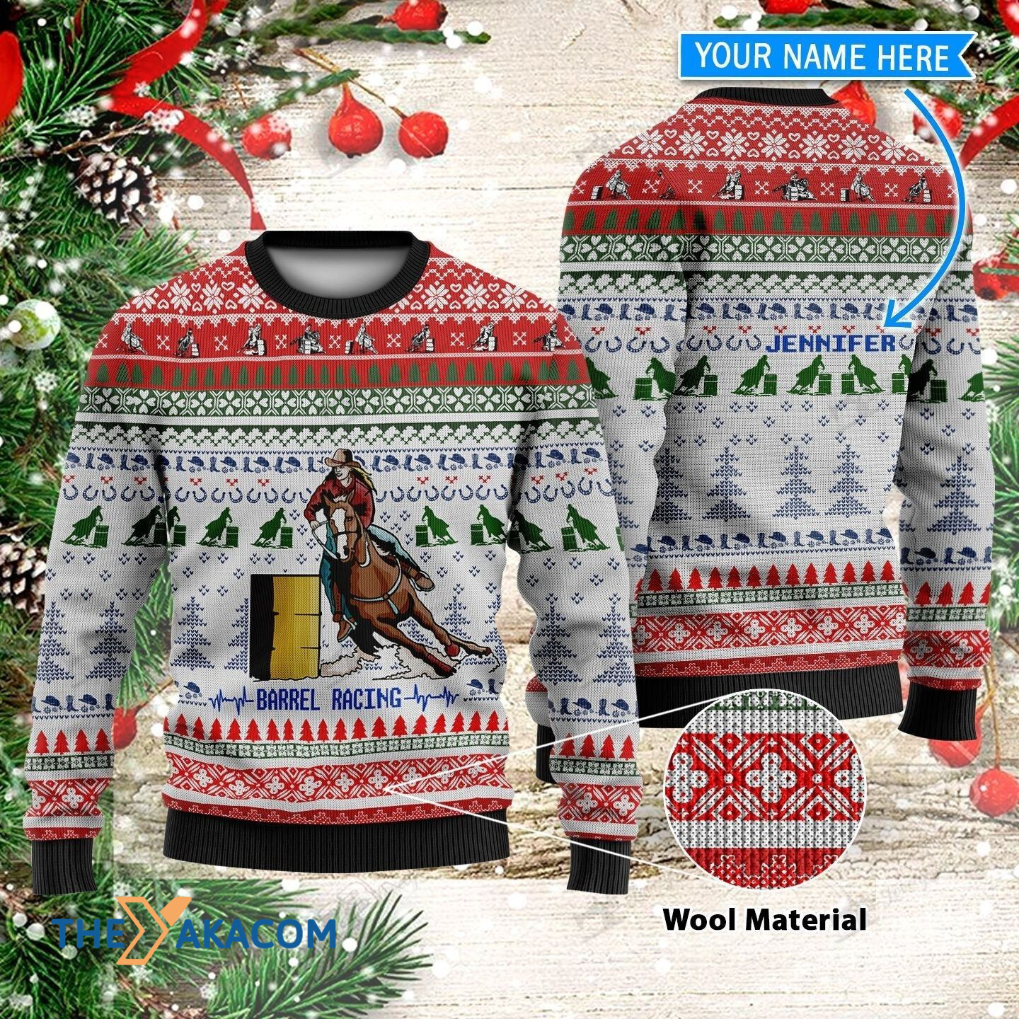 Personalized Horseman And Yellow Barrel On Snow Mountain Gift For Christmas Ugly Christmas Sweater