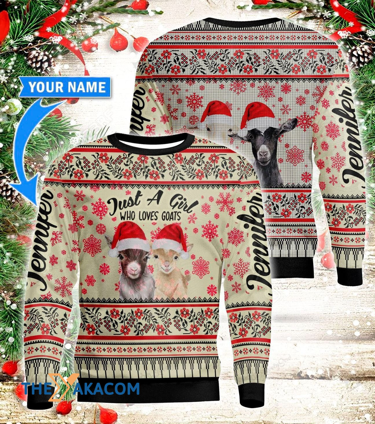 Personalized Just Love Goats Gift For Christmas Ugly Christmas Sweater