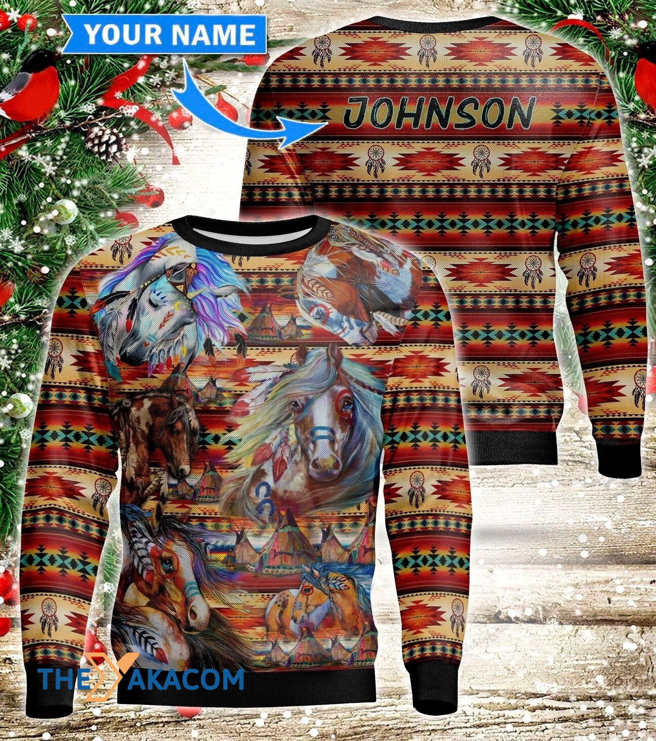 Personalized Native American Horse In Xmas Gift For Christmas Ugly Christmas Sweater