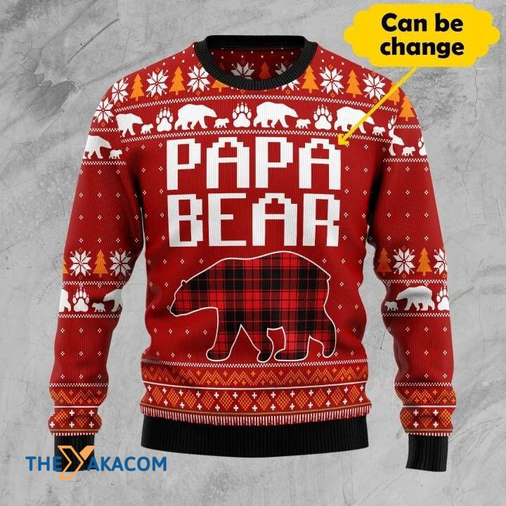 Personalized Red And Black Bear Walking Customized Gift For Christmas Ugly Christmas Sweater