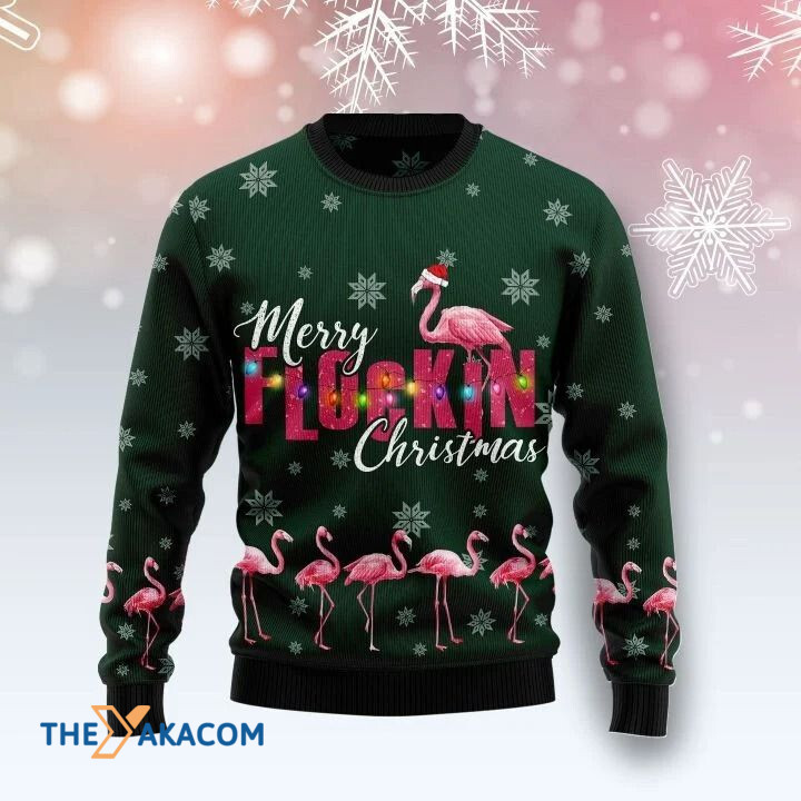 Pink Flamingo Merry Flockin Christmas Gift For Christmas Ugly Christmas Sweater