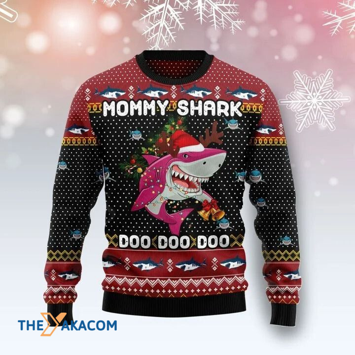 Pink Mommy Shark Doo Doo Doo Gift For Christmas Ugly Christmas Sweater