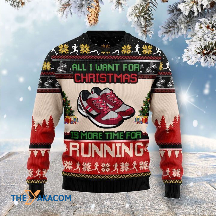 Pink Sneaker All I Want For Christmas Is More Time For Running Gift For Christmas Ugly Christmas Sweater