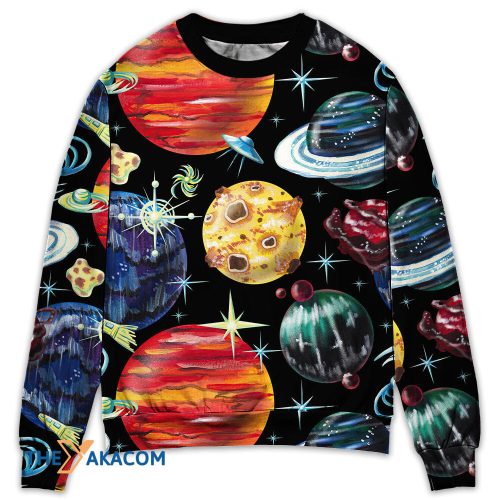 Planet Black Art Style Gift For Lover Ugly Christmas Sweater