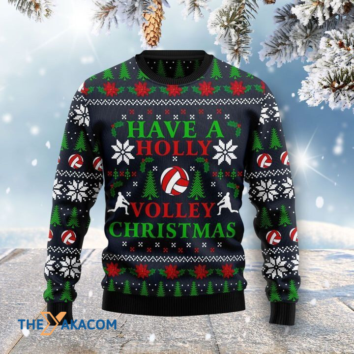 Playing Volleyball Have A Holly Volley Christmas Gift For Christmas Ugly Christmas Sweater