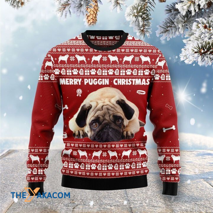 Poor Pug Dog Lying Merry Puggin Christmas Gift For Christmas Ugly Christmas Sweater