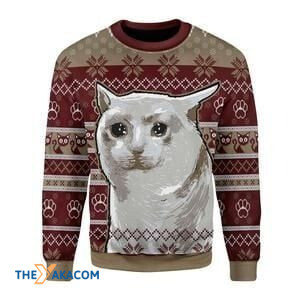 Poor White Cat Cry Gift For Christmas Ugly Christmas Sweater