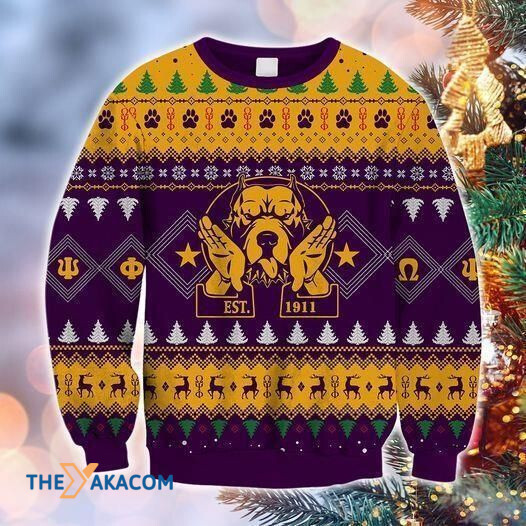 Purple And Yellow Insolent Dog Art Est.1911 Gift For Christmas Ugly Christmas Sweater