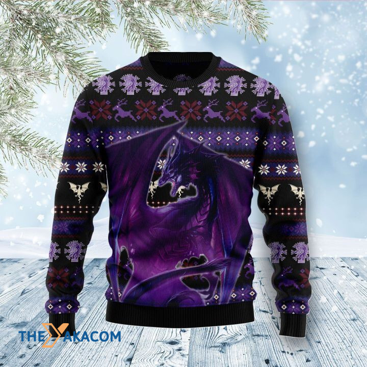 Purple Angry Dragon Gift For Christmas Ugly Christmas Sweater