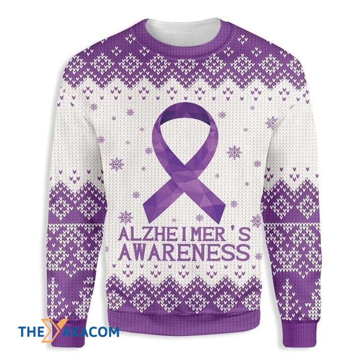 Purple Ribbon Alzheimer's Awareness Gift For Christmas Ugly Christmas Sweater