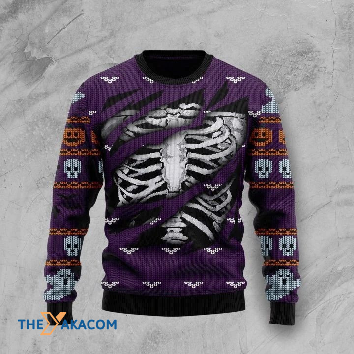 Purple Skeleton And Skull Patterns Gift For Christmas Ugly Christmas Sweater