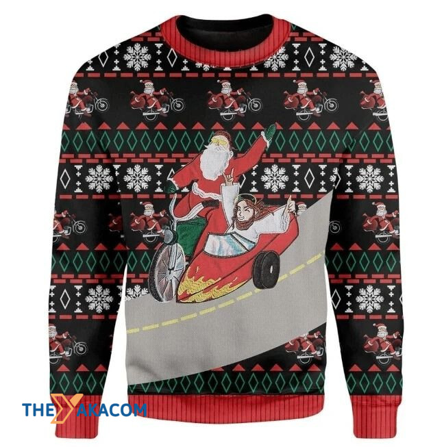 Racing Santa Claus And God Jesus On The Road Gift For Christmas Ugly Christmas Sweater