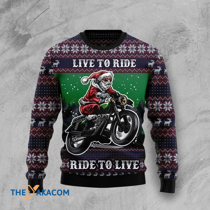 Racing Santa Claus Live To Ride Ride To Live Gift For Christmas Ugly Christmas Sweater