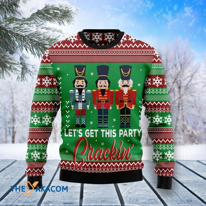 Red And Blue Nutcracker Let's Get This Party Crackin' Gift For Christmas Ugly Christmas Sweater