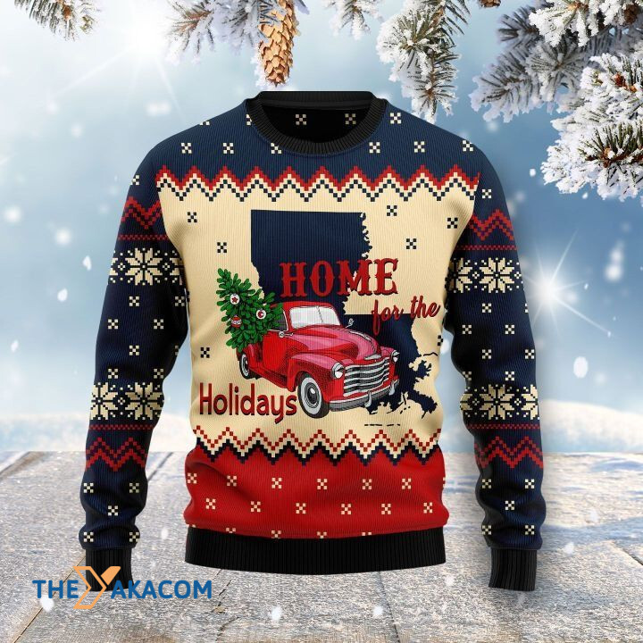 Red Car Hold Pine Tree Home For The Holidays Gift For Christmas Ugly Christmas Sweater