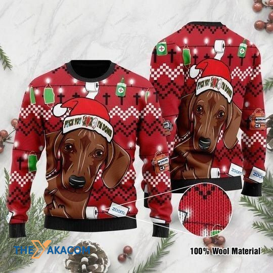 Red Lovely Dachshund Fuck You I'm Done Gift For Christmas Ugly Christmas Sweater