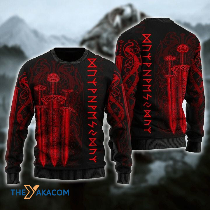 Red Viking Sword Gift For Christmas Ugly Christmas Sweater