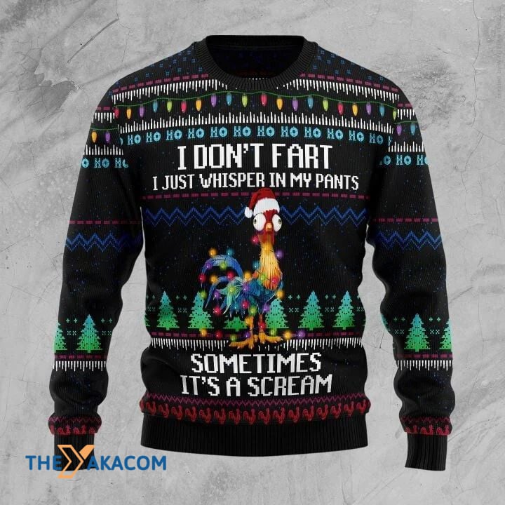 Rooster With Light I Don't Fart Sometimes It's A Scream Gift For Christmas Ugly Christmas Sweater