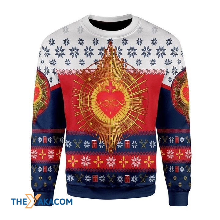 Sacred Heart With Golden Light Gift For Christmas Ugly Christmas Sweater