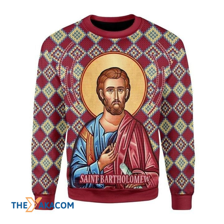 Saint Bartholomew Hold A Paper Gift For Christmas Ugly Christmas Sweater