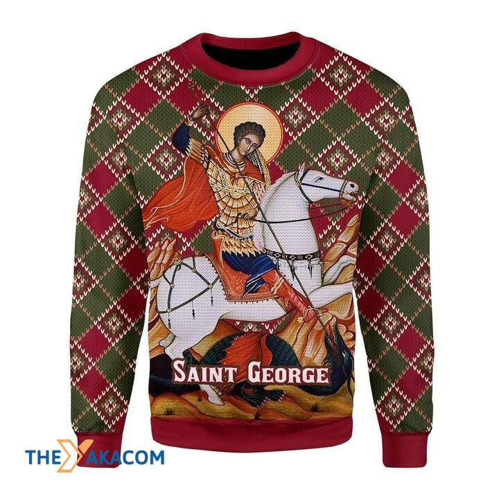 Saint George Riding White Horse Gift For Christmas Ugly Christmas Sweater