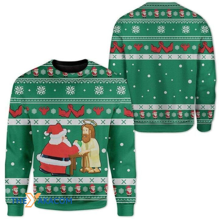 Santa Claus And God Jesus Wrestling Gift For Christmas Ugly Christmas Sweater