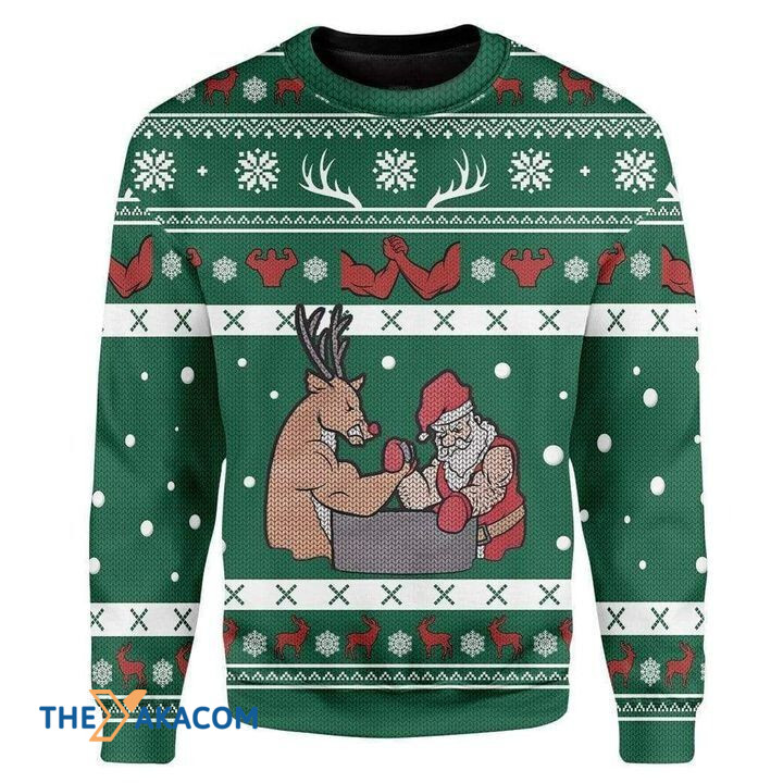 Santa Claus And Reindeer Arm-Wrestling Gift For Christmas Ugly Christmas Sweater