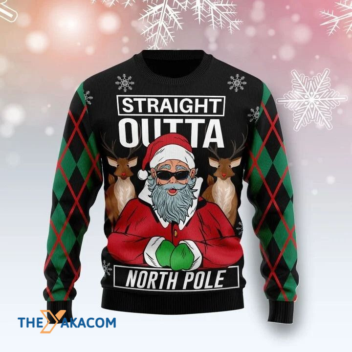 Santa Claus And Reindeer Straight Outta North Pole Gift For Christmas Ugly Christmas Sweater