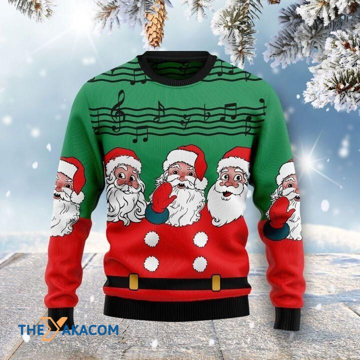 Santa Claus Band With Music Notes Gift For Christmas Ugly Christmas Sweater