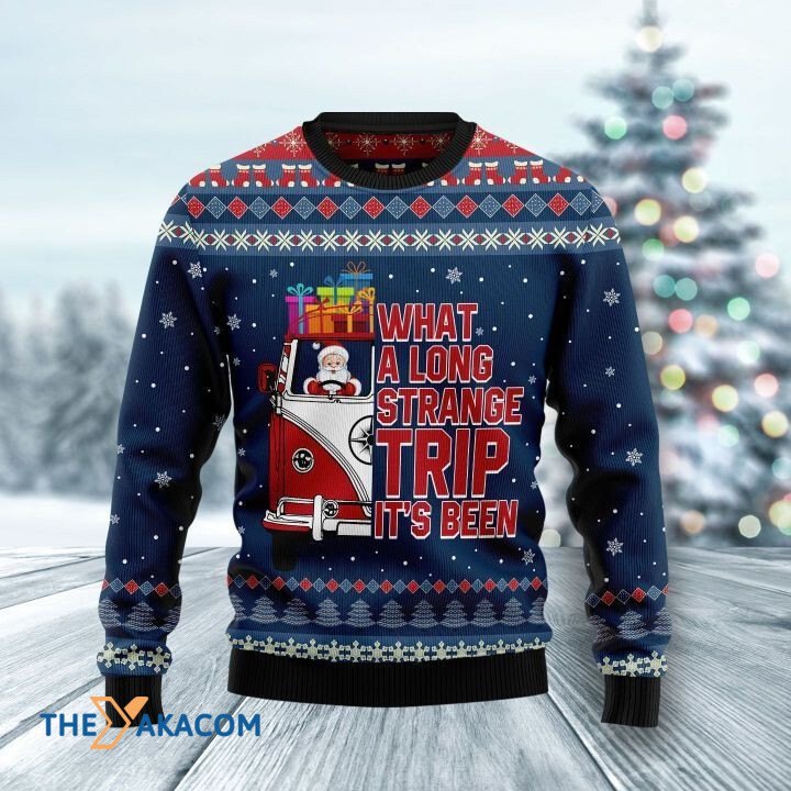 Santa Claus Drive Bus What A Long Strange Trip It's Been Gift For Christmas Ugly Christmas Sweater