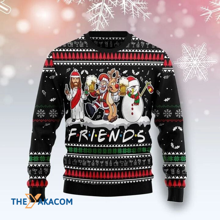 Santa Claus God Jesus And Snowman Friends Drinking Alcohol Gift For Christmas Ugly Christmas Sweater