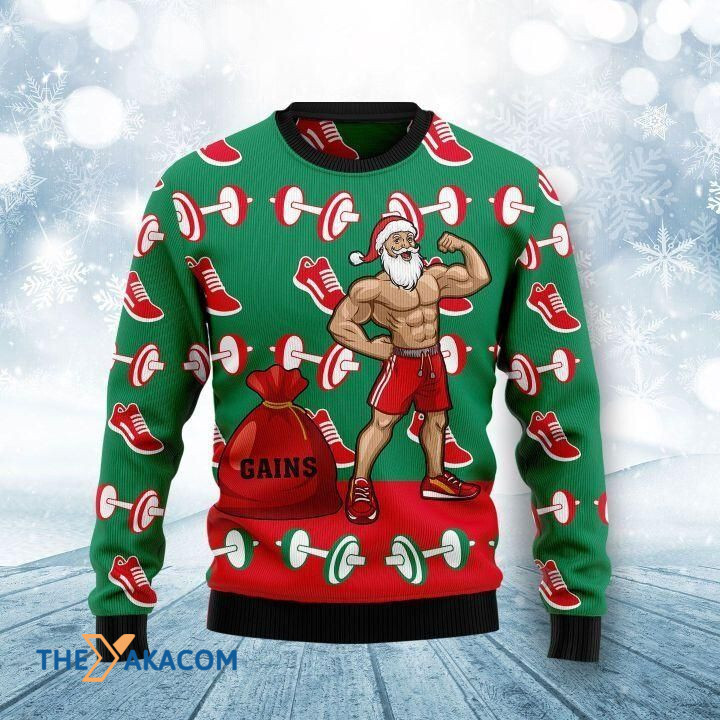 Santa Claus Gym Six Pack Gift For Christmas Ugly Christmas Sweater