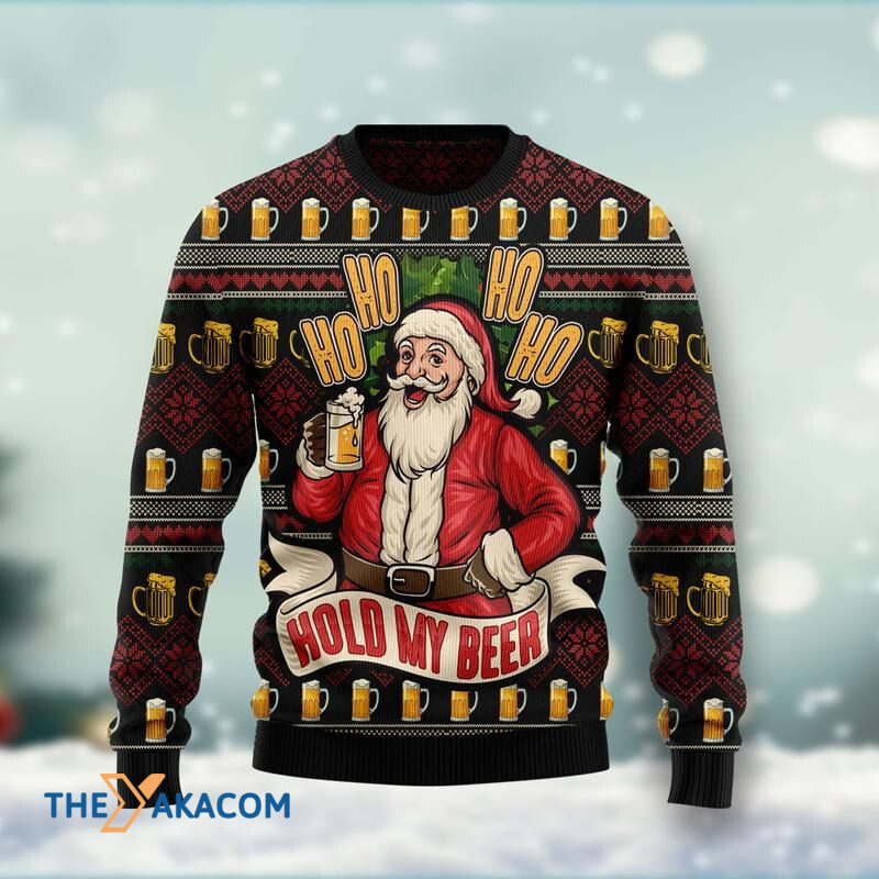 Santa Claus Ho Ho Hold My Beer Awesome Gift For Christmas Ugly Christmas Sweater