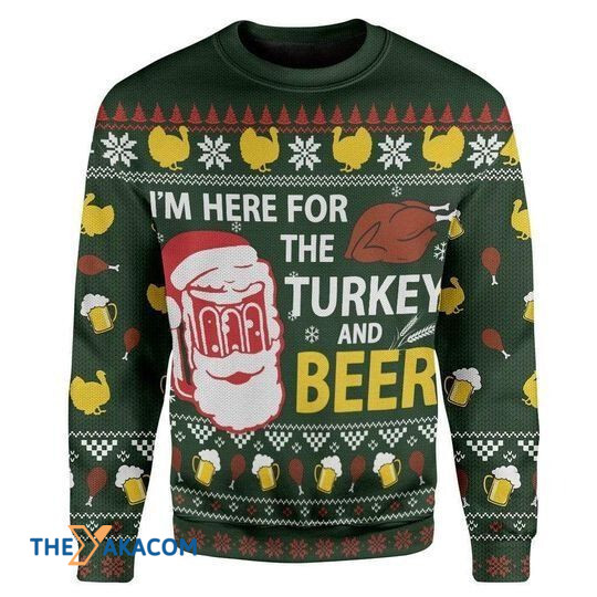 Santa Claus I'm Here For The Turkey And Beer Gift For Christmas Ugly Christmas Sweater