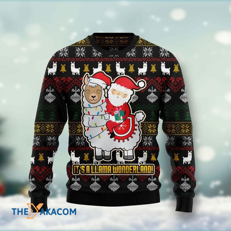 Santa Claus It's A Llama Wonderland Awesome Gift For Christmas Ugly Christmas Sweater