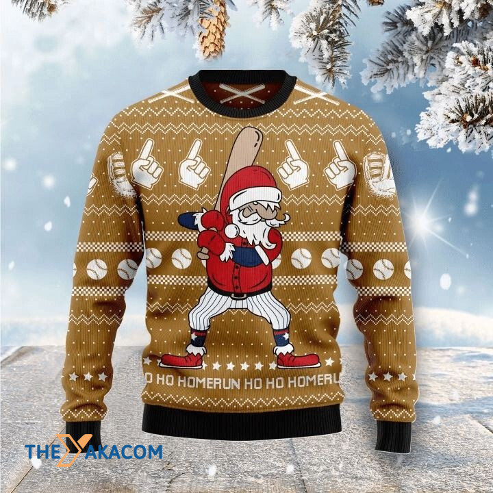 Santa Claus Play Baseball Ho Ho Homerun Gift For Christmas Ugly Christmas Sweater