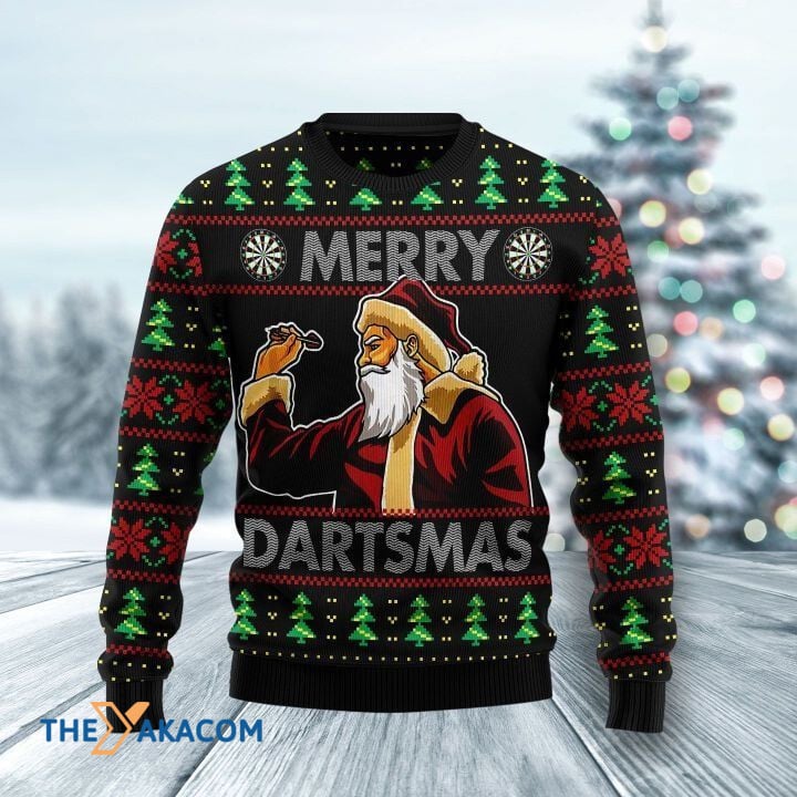 Santa Claus Playing Darts Merry Dartmas Gift For Christmas Ugly Christmas Sweater