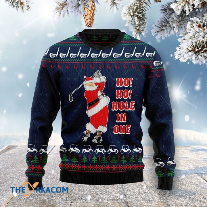 Santa Claus Playing Golf Ho Ho Hole In One Gift For Christmas Ugly Christmas Sweater