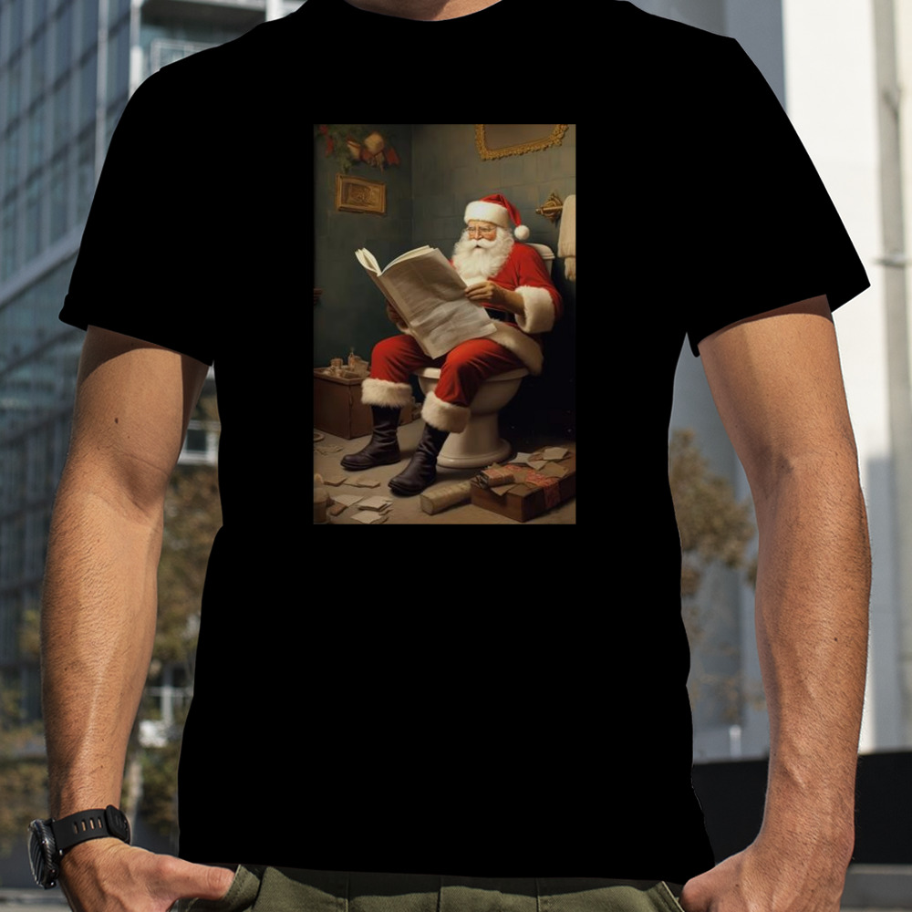 Santa Claus Reading Newspaper In The Bathroom T-shirt