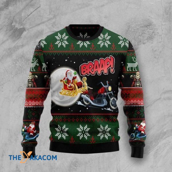 Santa Claus Riding Motorbike Braap! Gift For Christmas Ugly Christmas Sweater