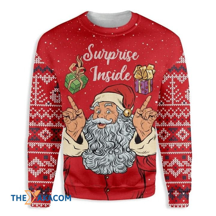 Santa Claus Suprise Inside Presents Gift For Christmas Ugly Christmas Sweater