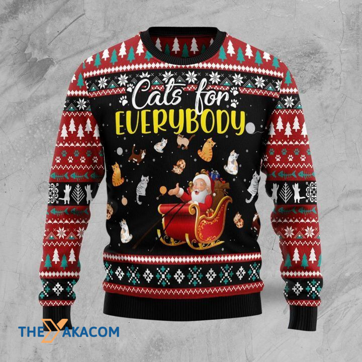 Santa Claus With Lovely Cats For Everybody Gift For Christmas Ugly Christmas Sweater